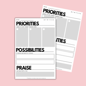 Daily productivity notepad: Priorities, Possibilities, & Praise
