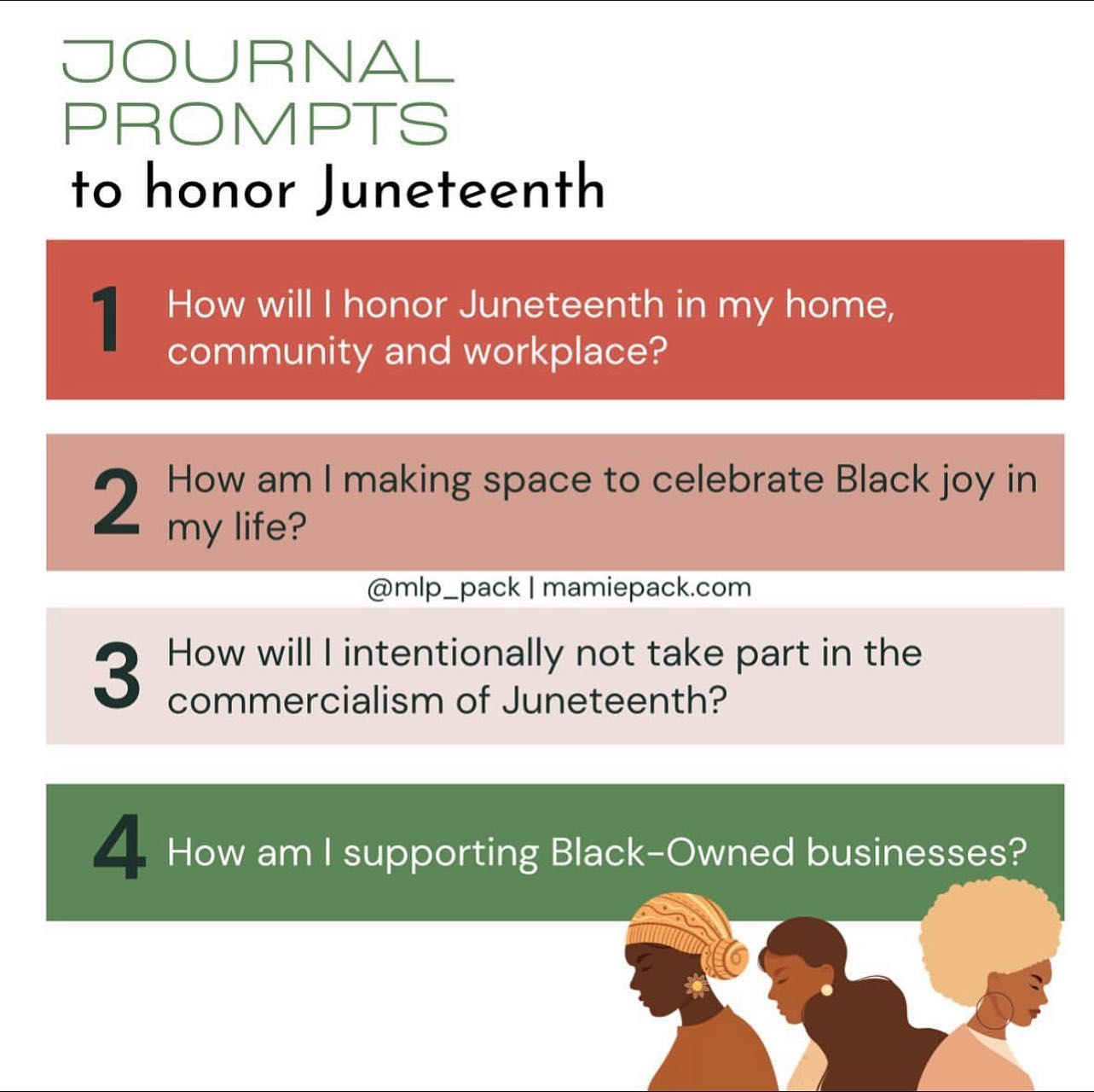 Today is a day of celebration, telling our stories, and living in our Black joy. 

It’s also a day of reflection and making intentional choices to avoid the commercialism of this special day. 
.
.
.
.
.
.
#Juneteenth #juneteenth2022 #mamielpackmedia #amplifyBlackvoices #buyfromablackwoman #supportblackownedbusinesses #diversitymatters #blackentrepreneurs #journalprompts #journalquestions #blackvoices #blackvoicesmatter #blackjoy #blackjoymatters #happyjuneteenth #blackwomenentrepreneurs #blackgirljoy #blackwomenbloggers #blackwomenentrepreneur #journalingideas #creativejournaling #stylishstationery #blackcreatives